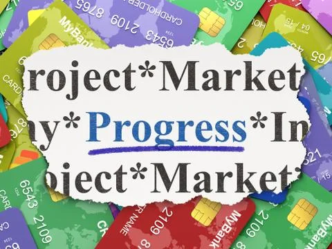 Torn newspaper with words Progress on credit card background Illustrazione stock
