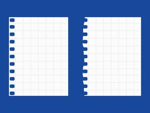 Torn notebook grid pages on blue background for scrapbooking and notes Stock Illustration