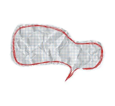 Torn notebook speech bubble with crumpled graph paper texture. White chat イラスト素材