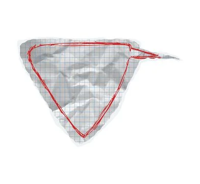 Torn notebook triangle speech bubble with crumpled graph paper texture. White Stock Illustration