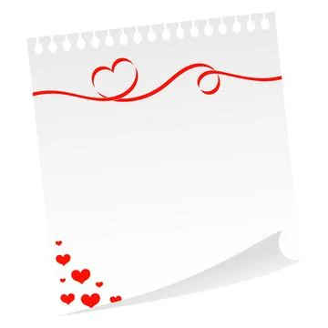 Torn notepad with red ribbons and hearts, greeting note design Stock Illustration