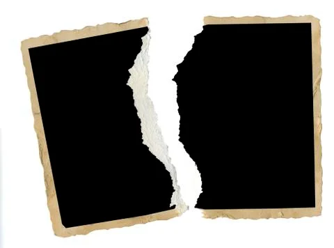 Torn old blank empty photograph, divorce, contradiction, e.g. concept Stock Photos