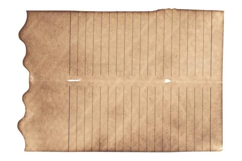 Torn old brown notebook paper with lines and burnt edges Vintage parchment .. Foto stock