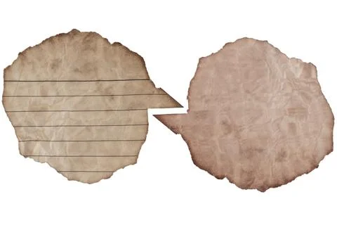 Torn old brown paper in speech bubble shapes. Vintage chat icons isolated o.. Photos