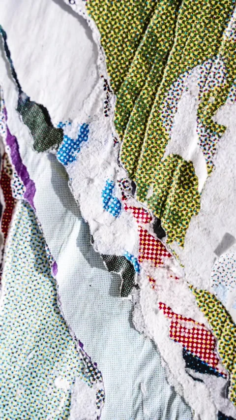 Torn paper abstract color collage background. Vertical video Stock Footage 304851725