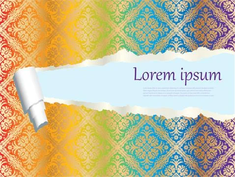 Torn paper background with colorful gradient and gold design Illustrazione stock