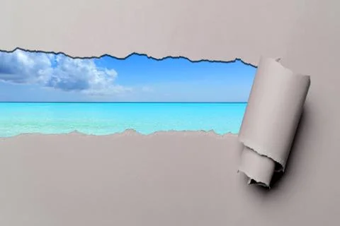 Torn paper with caribbean beach Stock Illustration