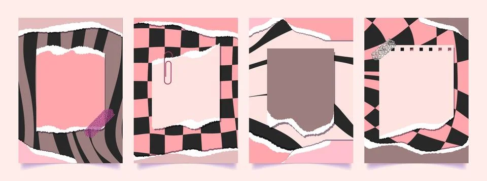 Torn paper collage frames with pink textures Ilustração Stock