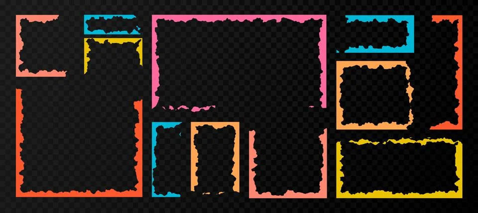 Torn paper color frames with jagged edges, 库存插图