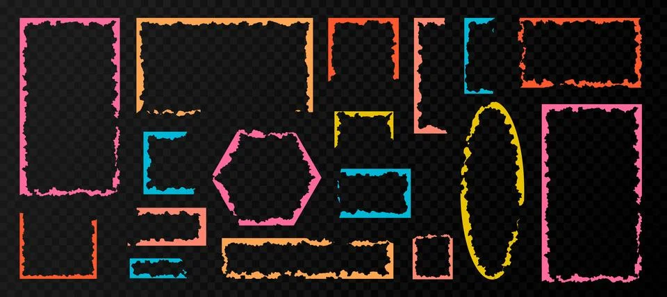 Torn paper color frames with jagged edges, 库存插图