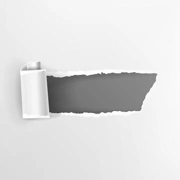 Torn Paper With Curls Vector. Realistic Hole In Paper Isolated. Element For Your Stock Illustration