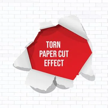 Torn Paper Cut Effect. Isolated with white brick wall Stock Illustration