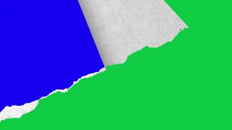 Torn Paper Diagonal Rip Transition Animation on Green and Blue Screen background Stock Footage 321628833