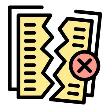 Torn paper document is invalid with red cross sign showing error status Illustrazione stock
