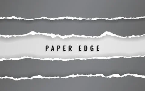 Torn paper edge. Torn paper stripes. Ripped squared horizontal paper strips.  Illustrazione stock