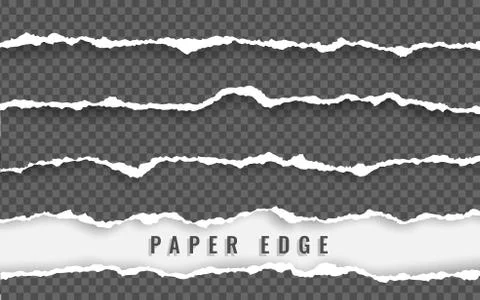 Torn paper edge. Torn paper stripes. Ripped squared horizontal paper strips.  Illustrazione stock
