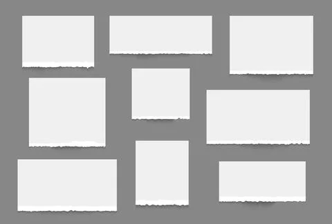Torn paper edge. White notebook paper strips. Vector piese note sheets realistic Stock Illustration