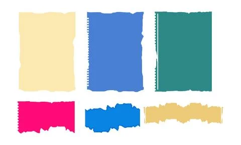 Torn Paper Element Set with Rough Edges and Colorful Rectangular Scrap Shap.. Stock Illustration