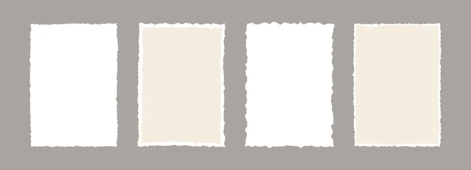 Torn paper frame backgrounds. Beige and white blank sheet wallpapers with jagged イラスト素材