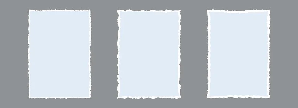 Torn paper frame backgrounds. Light blue blank sheet wallpapers with jagged Illustrazione stock
