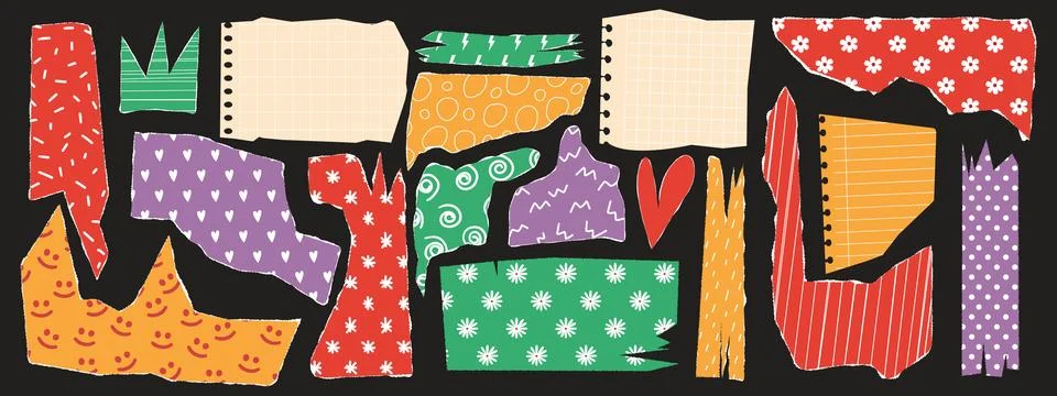 Torn paper frames with jagged edges with funny pattern. Trendy elements for.. Stock Illustration