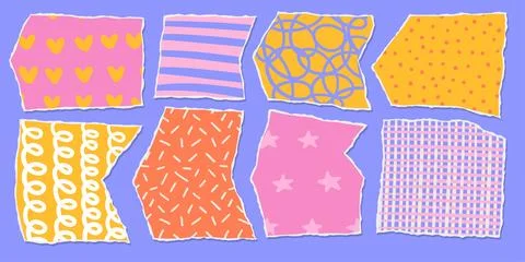 Torn paper frames with jagged edges set. Imitation of colored paper, torn ornate Illustrazione stock