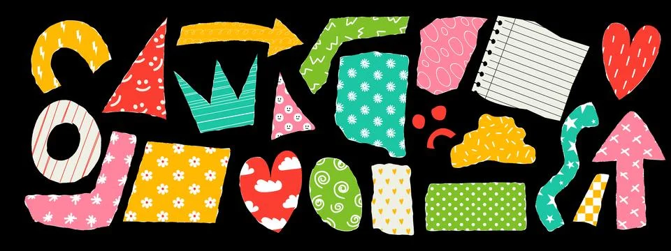 Torn paper frames with jagged edges. Design elements with funny pattern for.. Stock Illustration