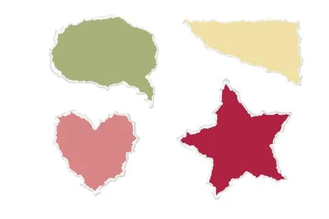 Torn paper geometric shapes set. Vector scraps of star, heart, triangle. Torn Stock Illustration