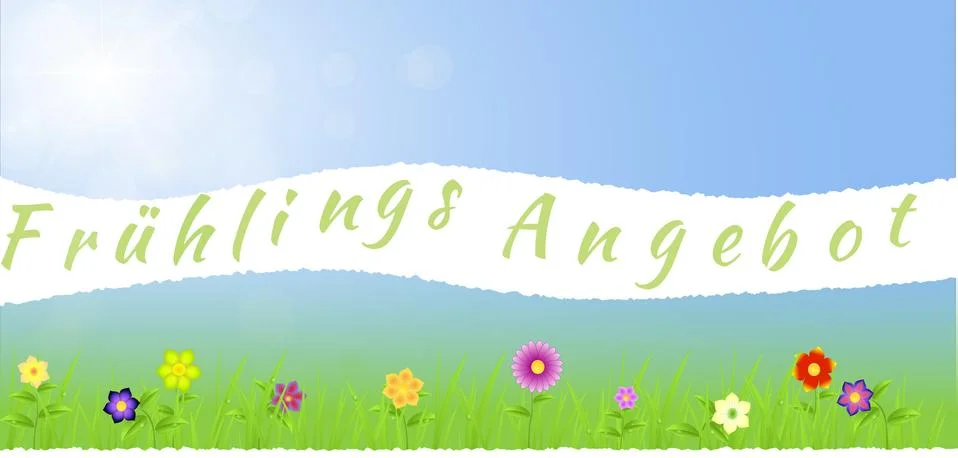 Torn paper middle spring landscape with flowers,grass Illustrazione stock