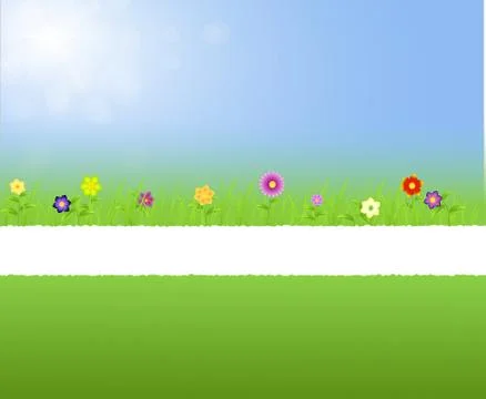 Torn paper middle spring landscape with flowers Stock Illustration
