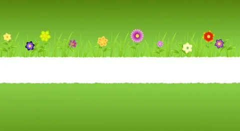 Torn paper middle spring landscape with green background Illustrazione stock
