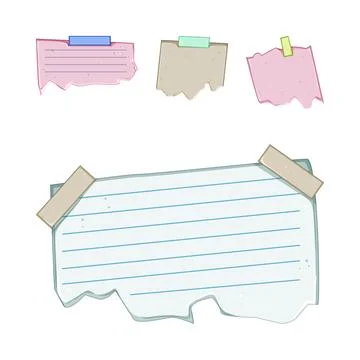 Torn paper notes pinned with adhesive tape Stock Illustration