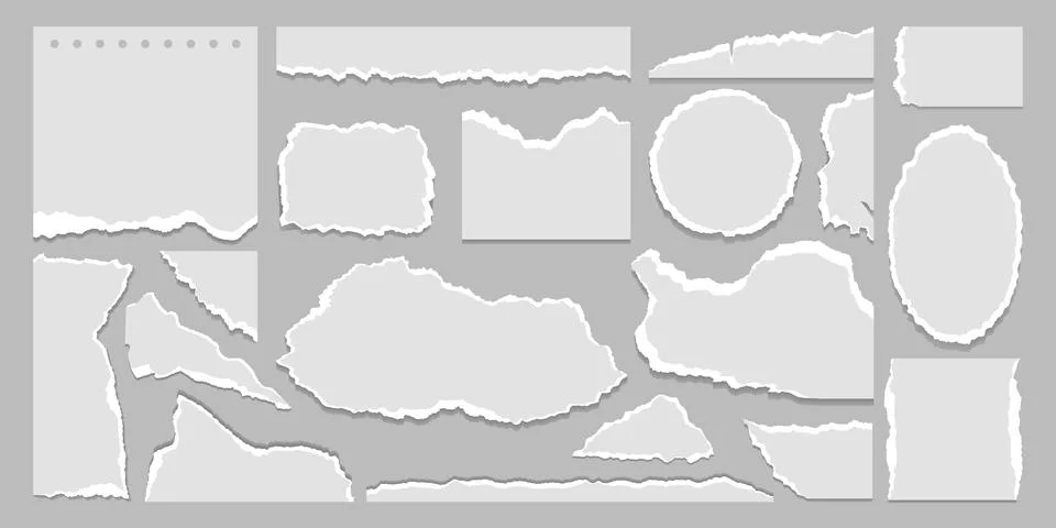 Torn Paper Pieces on Gray Background Stock Illustration