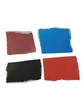 Torn paper pieces in red blue black and pink on black background 库存插图