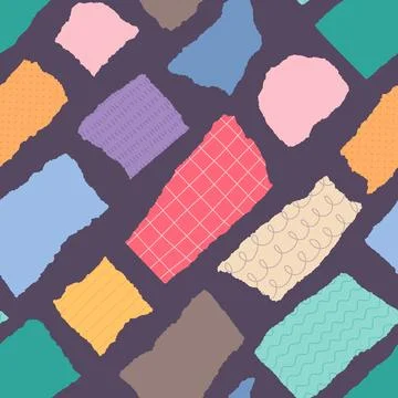 Torn paper pieces seamless pattern. Color cut fragments, random shapes of scraps Stock Illustration