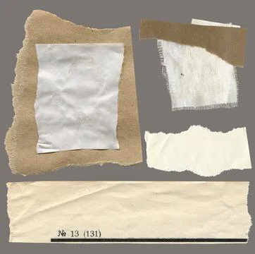 Torn paper pieces set of six pieces. Beige shapes with jagged uneven edges Stock Illustration
