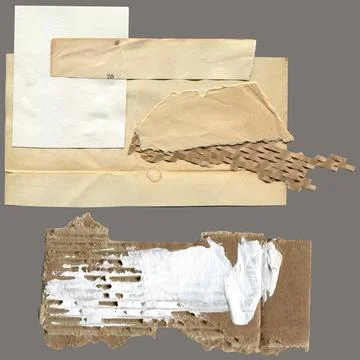 Torn paper pieces set of two pieces. Brown shapes with jagged uneven edges Stock Illustration