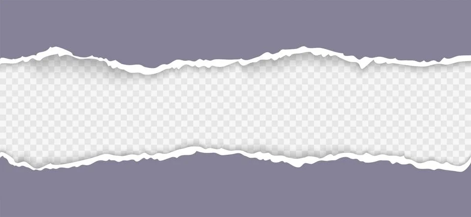 Torn paper with ripped edges and soft shadow isolated on transparent background Stock Illustration
