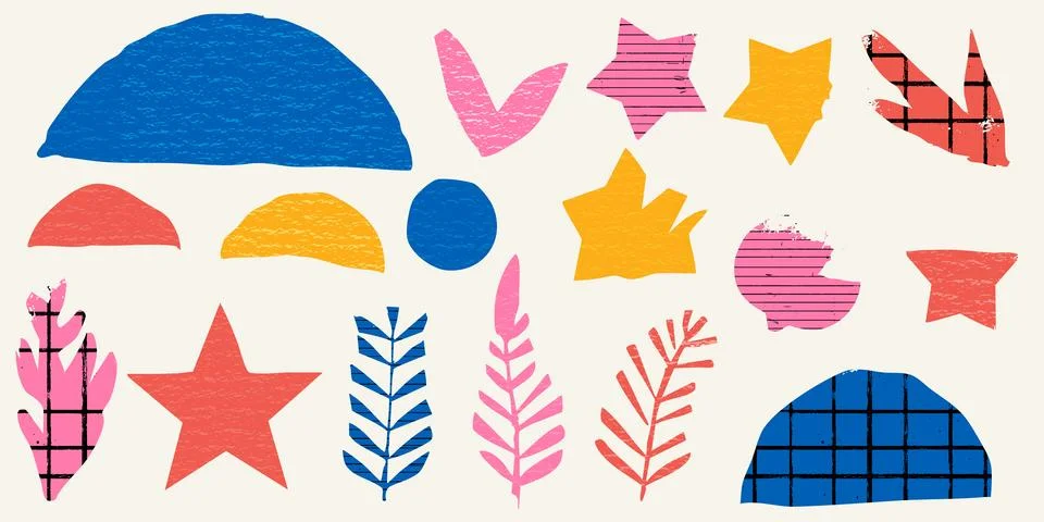 Torn Paper Shape Elements Set Background. Hand collage elements with organic Stock Illustration