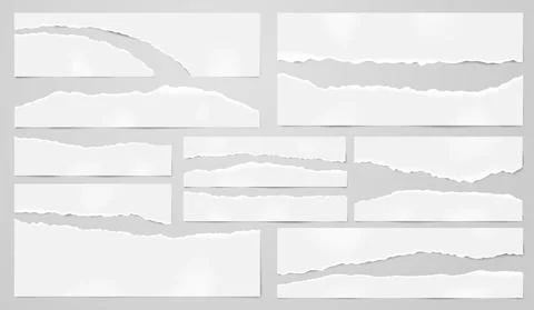 Torn paper sheets. Rip papers, ripped note blank piece. Notebook strip with Stock Illustration