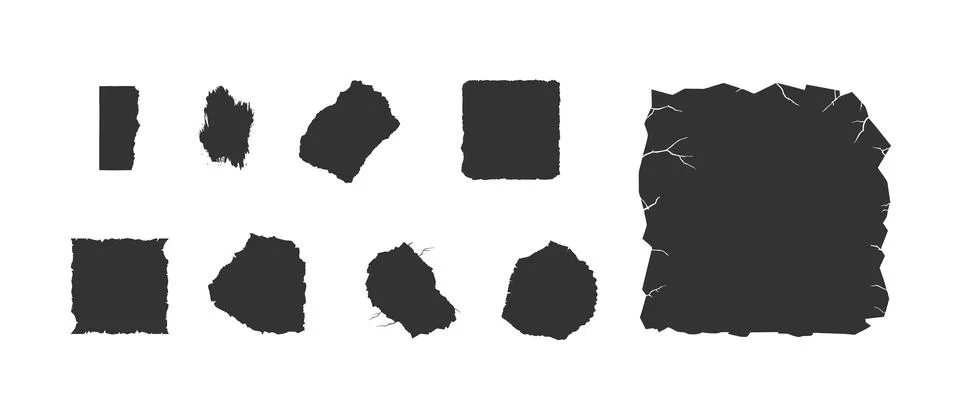 Torn paper silhouettes in sharp black design set perfect for creative borde.. 库存插图