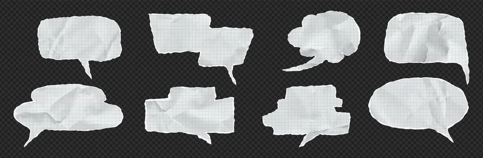 Torn paper speech bubble kit bundle with retro style. White notebook sheet set Illustrazione stock