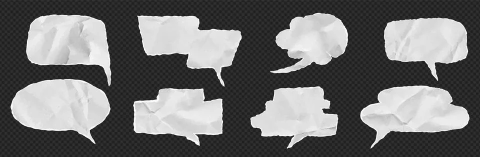 Torn paper speech bubble kit bundle features white notebook sheet. Set of chat Stockillustratie