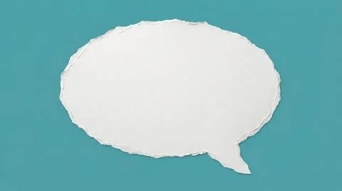 Torn paper speech bubble on a teal background for communication and messagi.. Stock Photos