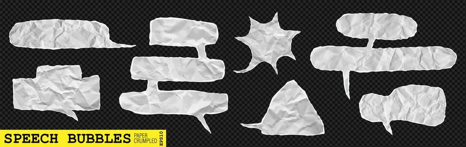 Torn paper speech bubble white notebook sheet set. Chat dialog balloons with Stock Illustration