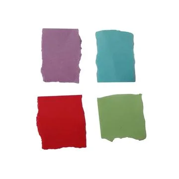 Torn paper squares in red green purple and teal on black background Stock Illustration