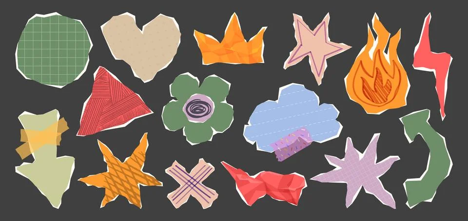 Torn paper sticker elements for scrapbook design Stock Illustration