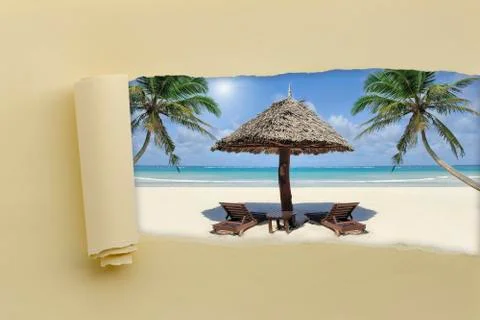 Torn paper with summer beach Foto stock