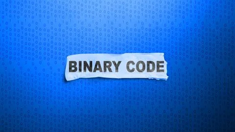 Torn paper with the text "BINARY CODE" on a blue background patterned with .. 스톡 사진