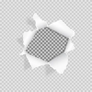 Torn paper on transparent background. Realistic ripped hole in the sheet of p Stock Illustration